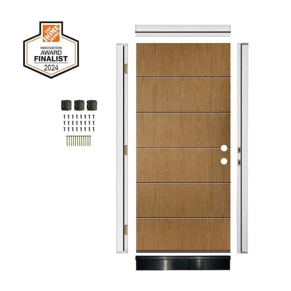Krosswood Doors DIY RTA Kit 36 in. x 80 in. Left-Hand/Inswing 6-Grid Solid Panel Bourbon Stain Fiberglass Ready To Assemble Front Door