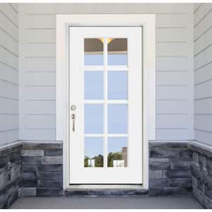 32 in. x 80 in. Legacy 8 Lite Full Lite Clear Glass Right Hand Inswing White Primed Fiberglass Prehung Front Door