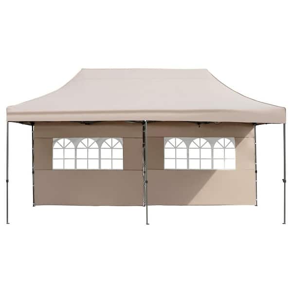 10 ft. x 20 ft. Khaki Pop Up Canopy Tent with Sidewalls for Backyard Wedding and Events