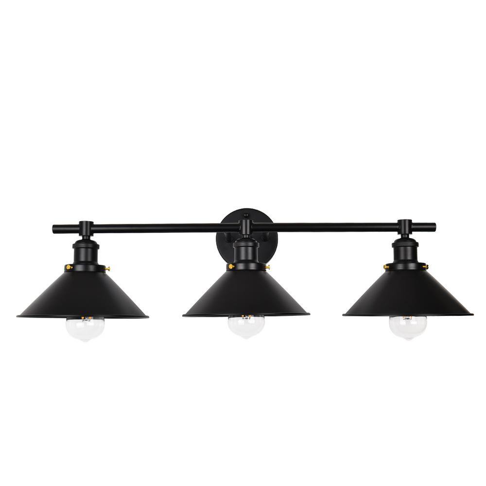 Modern Industrial 30.31 in. 3-Light Matte Black Dimmable Vanity Light with Wide Cone Shade. price history on PriceWatchPro