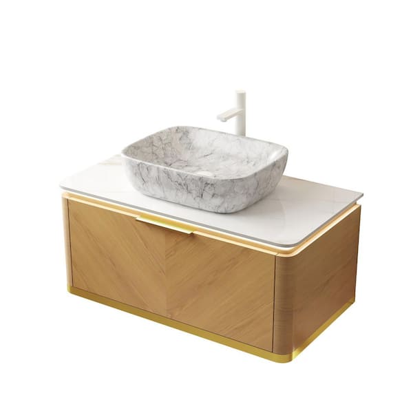 Loiry 36 in. Single Sink Floating Espresso Bath Vanity with Calacatta Gold Sintered Stone Top Unassembled