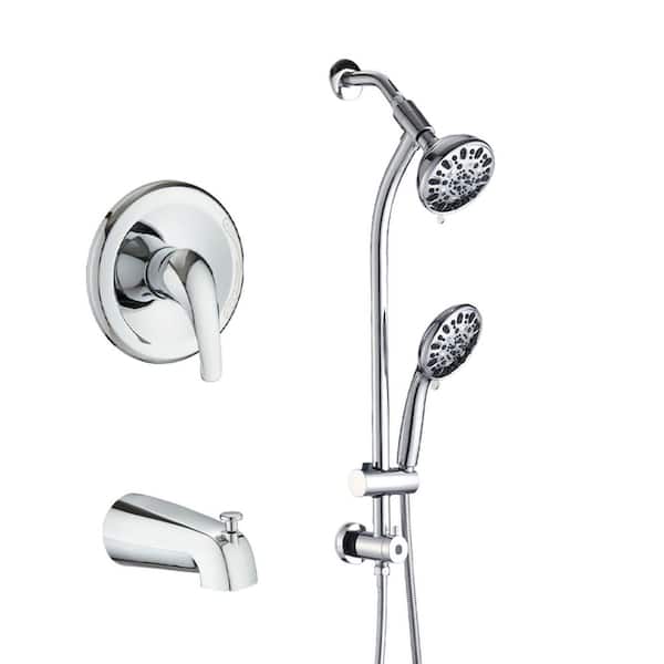 Single Handle 7-Spray Wall mounted Tub and Shower Faucet Set 1.8 GPM with Slide Bar in Polished Chrome Valve Included