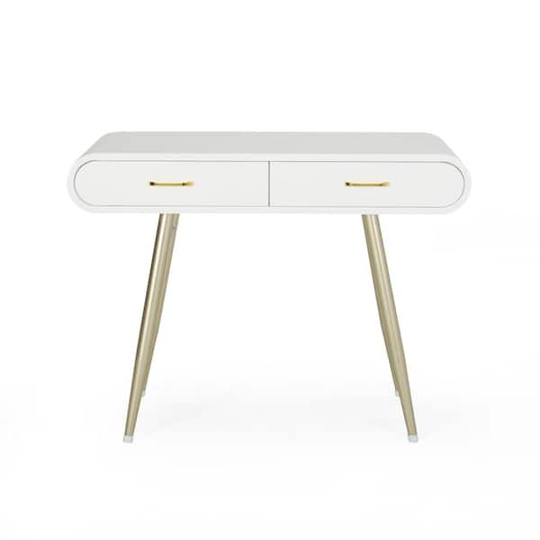 Noble House Dehaviland White and Champagne Gold Vanity Table