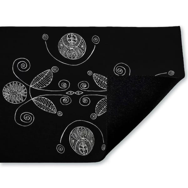 Minimal Elementals on Black Black 18 in. x 30 in. Polyester Non-Slip Outdoor Door Mat
