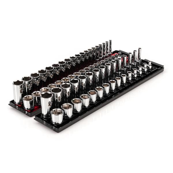 TEKTON 3/8 in. Drive 6-Point Socket Set with Rails (1/4 in.-1 in., 6 mm-24 mm) (68-Piece)