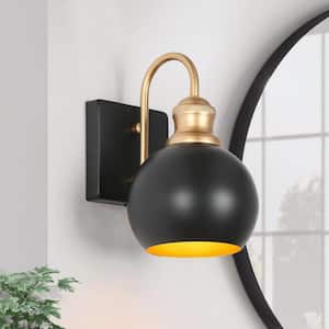 5.5 in. 1-Light Modern Black and Gold Bathroom Wall Sconce