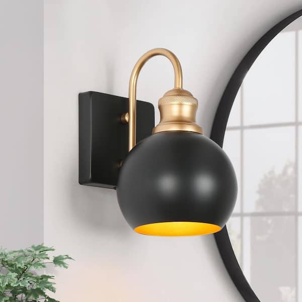 Uolfin 5.5 in. 1-Light Modern Black and Gold Bathroom Wall Sconce