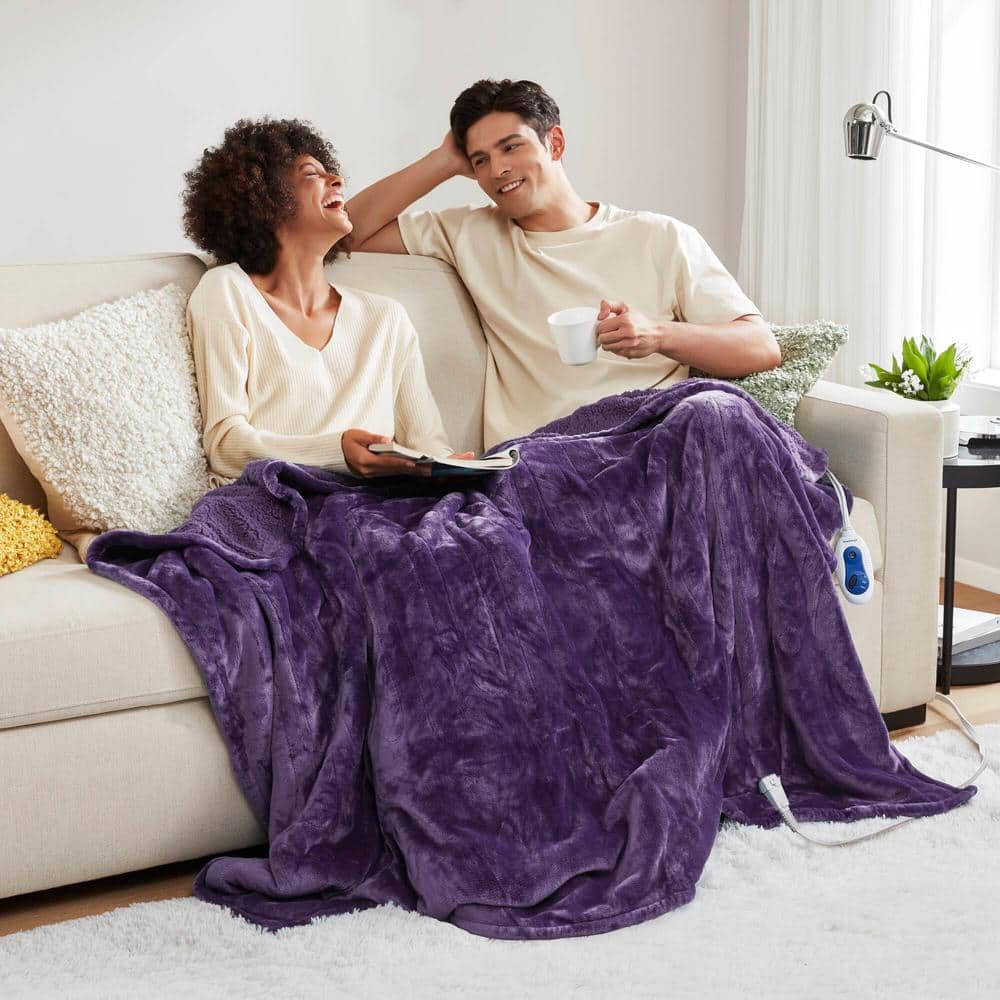 Oversized Purple Sherpa Electric Heated Blanket, 60" x 70"