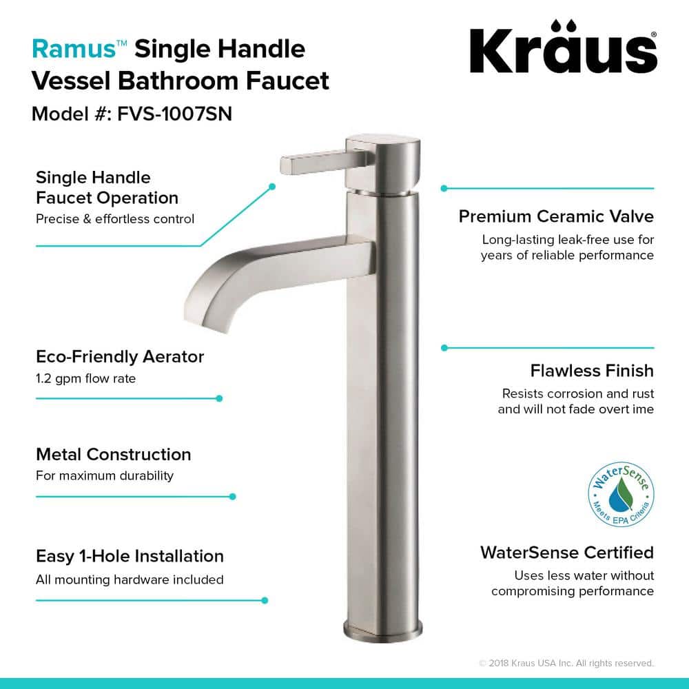 Satin Nickel Tall Vessel Single Hole Bathroom Faucet