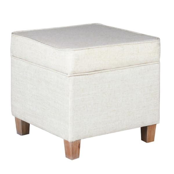 Benjara White and Brown Fabric Square Accent Ottoman