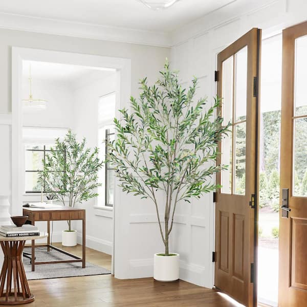 2-Pack of 7 ft. Artificial Olive Trees in White Planters, Lifelike Faux Trees for Indoor Decor
