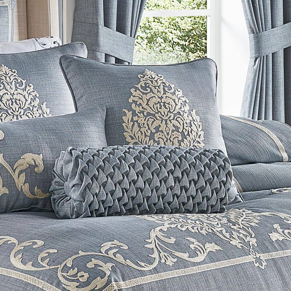 Aurora 20" Blue Embroidered Square Throw Pillow
