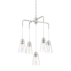 Echo 5-Light Contemporary Satin Platinum Chandelier with Clear Glass Shades For Dining Rooms