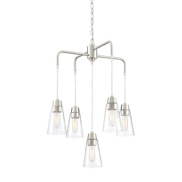 Designers Fountain Echo 5-Light Satin Platinum Modern Geometric Chandelier for Dining Areas with No Bulbs Included