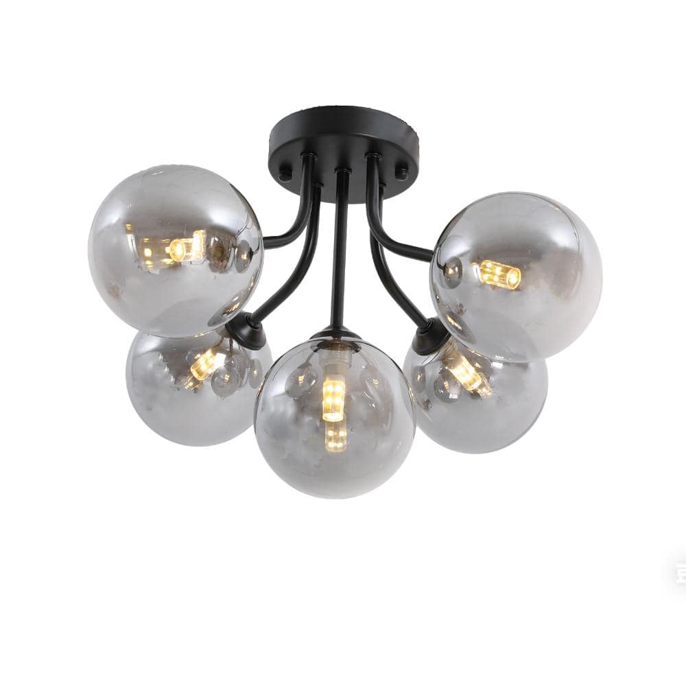 15.35 in. 5-Light Black and Gray Modern Flush Mount Ceiling Light with Glass Shade and No Bulbs Included price history on PriceWatchPro