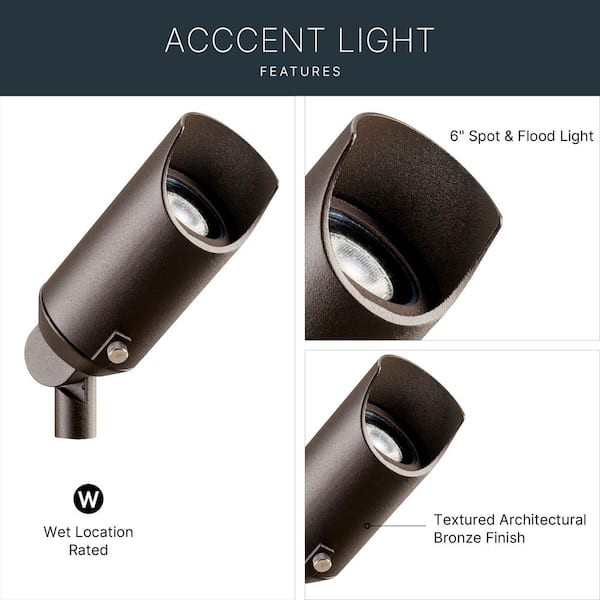 KICHLER Low Voltage 6 in. Textured Architectural Bronze Hardwired