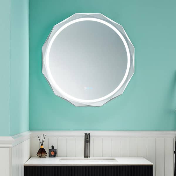 waterpar 30 in. W x 30 in. H Round Frameless LED Light Anti-Fog Wall Bathroom Vanity Mirror with Front Light