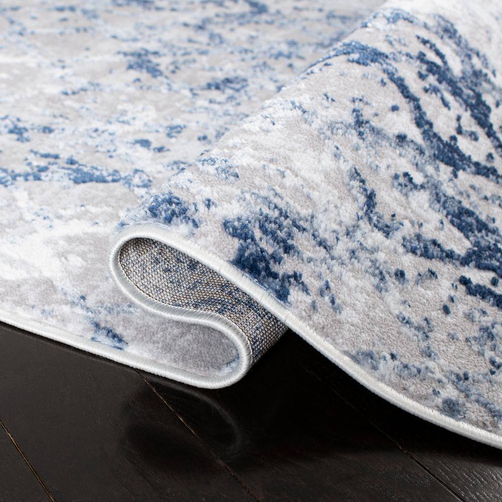 Grey and Navy Abstract Square Area Rug, 5'3"