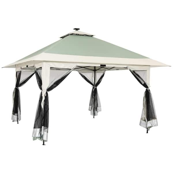 Zeus & Ruta 13 ft. x 13 ft. Olive Instant Pop Up Gazebo Canopy Tent Shelter with Zippered Mesh Mosquito Netting