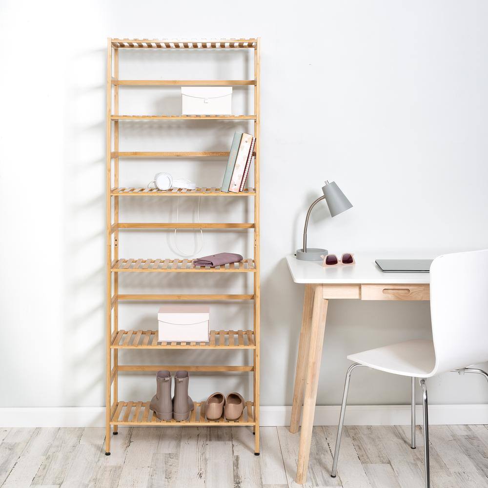 Natural Bamboo 6-Tier Adjustable Bookshelf, 64" Tall