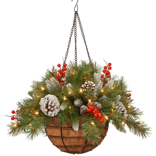 National Tree Company 20 in. Frosted Berry Hanging Basket with ...
