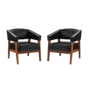 Patrick Black Vegan Leather Armchair with Special Arms (Set of 2)