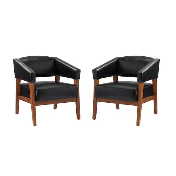 JAYDEN CREATION Patrick 26 in. Black Faux Leather Arm Chair (Set of 2)