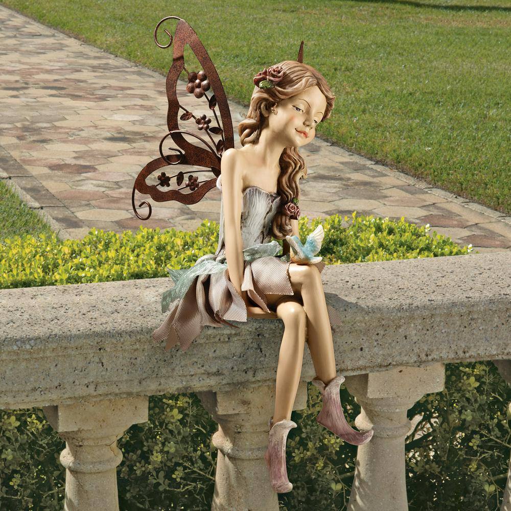 Fannie Sitting Fairy Statue with Metal Wings and Fabric Skirt