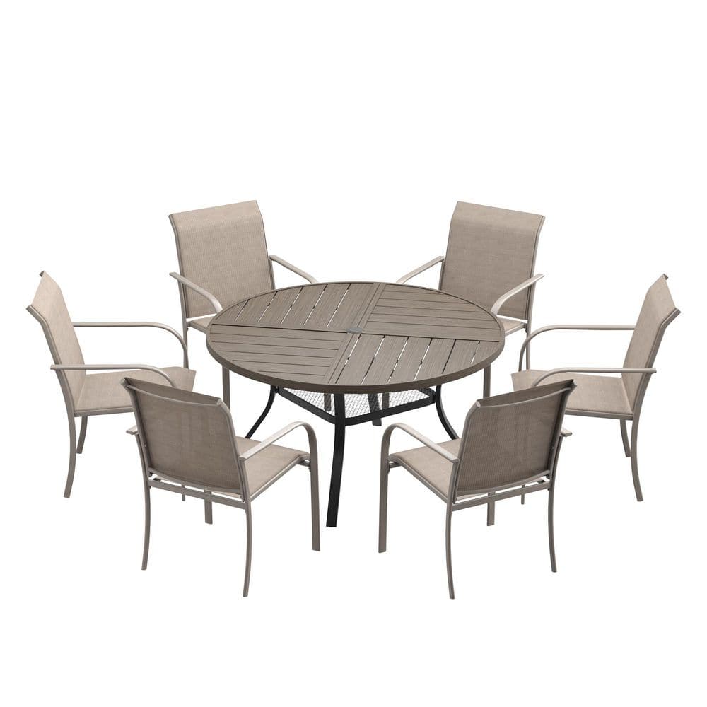 7-Piece Outdoor Patio Dining Set with 47.2 in. Grey Wood-Like Round Table and 6-Sandshell Dining Chairs price history on PriceWatchPro