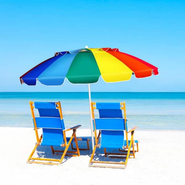 8 ft. Market Portable Beach Umbrella in Multicolor with Sand Anchor and Tilt Mechanism
