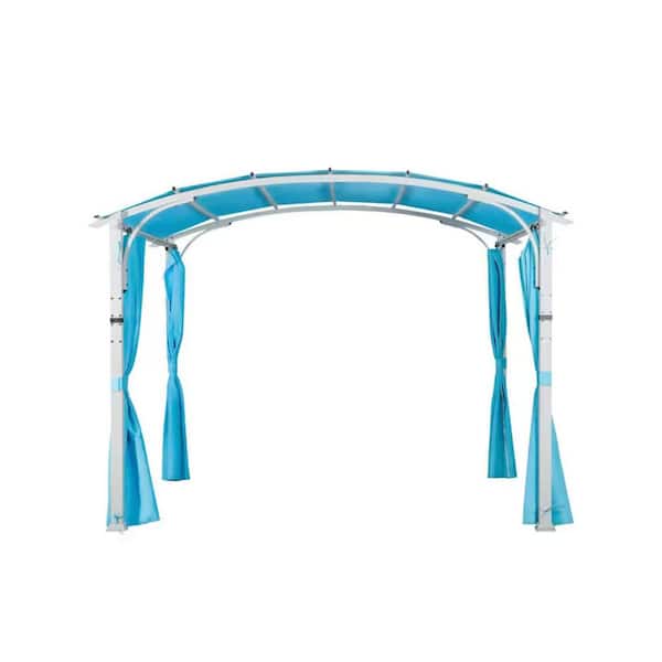 Sudzendf 10 ft. x 10 ft. Blue Top Outdoor Arched Roof Metal Pergola Canopy with Blue Mosquito Mesh Sidewalls