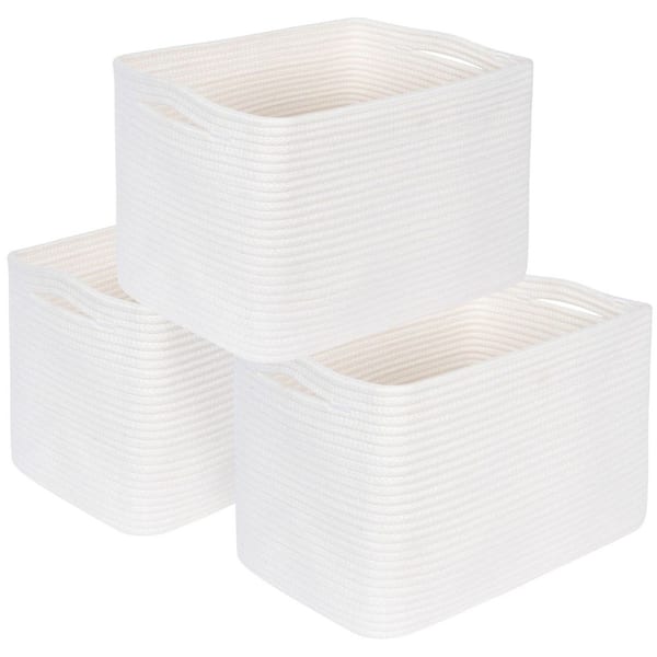 Unbranded White 15 in. x 10 in. Cotton Decorative Basket Set of 3