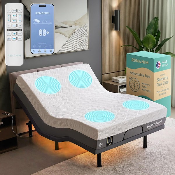 Adjustable Gray Bed Frame Queen USB, Under Bed Light, Gel Memory Foam, App Control, Platform Bed plus 14 in. Mattress