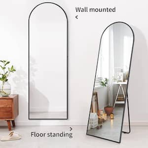 22 in. W x 65 in. H Arched-Top Full Body Mirror with Stand Floor Mirror Wall-Mounted Mirror Full Length Mirror in Black