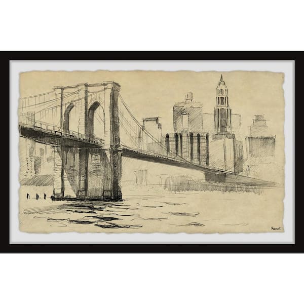 Unbranded "NY Brooklyn Bridge" by Marmont Hill Framed Architecture Art Print 30 in. x 45 in.