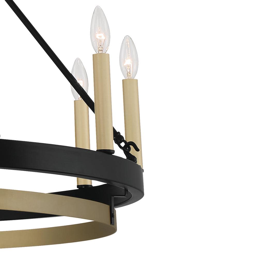 Elegant Black and Gold 12-Light Wagon Wheel Candle Chandelier