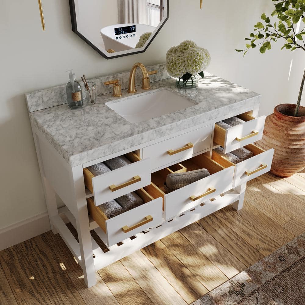 Elizabeth 48'' White Vanity with Gold Hardware