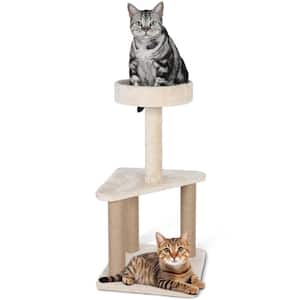 31.8 in. Plush Perches Cat Tower Sisal Covered Scratching Post Cat Tree Indoor Cats Furniture Protect Beige