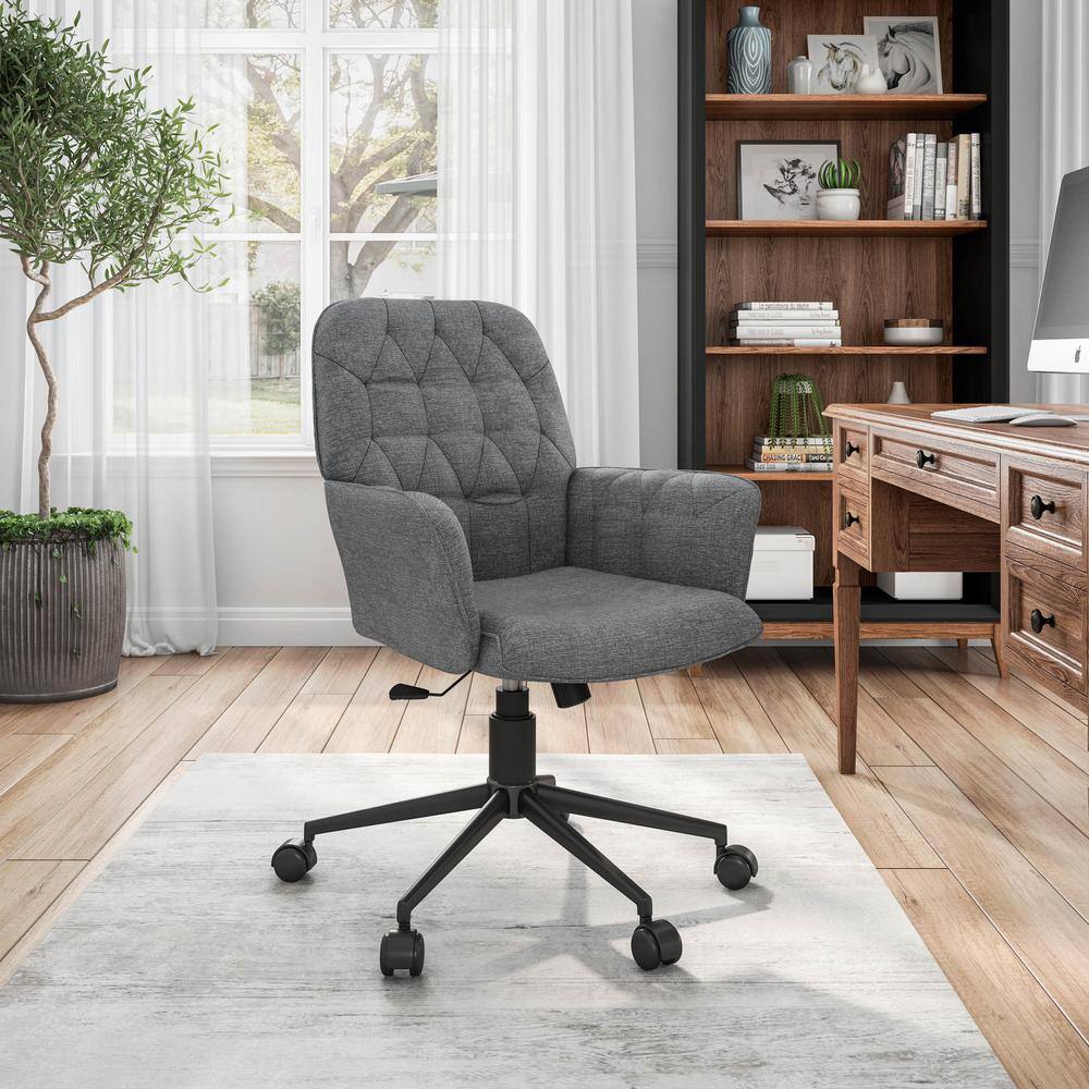 TECHNI MOBILI Grey Modern Upholstered Tufted Office Chair With Arms RTA   Gray Techni Mobili Task Chairs Rta 2024 Gry 64 1000 