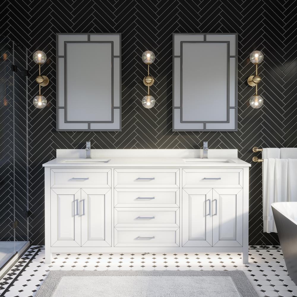 Terrence 72 in. W x 22 in. D Bath Vanity in White ENGRD Stone Vanity Top in