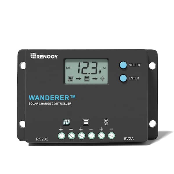 Wanderer 10 Amp 12V/24V PWM Solar Charge Controller LCD Display Regulator for AGM, Gel, Flooded and Lithium Battery