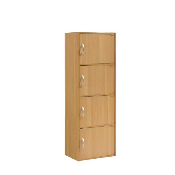 HODEDAH 47.4 in. Beech Wood 4-shelf Standard Bookcase with Doors