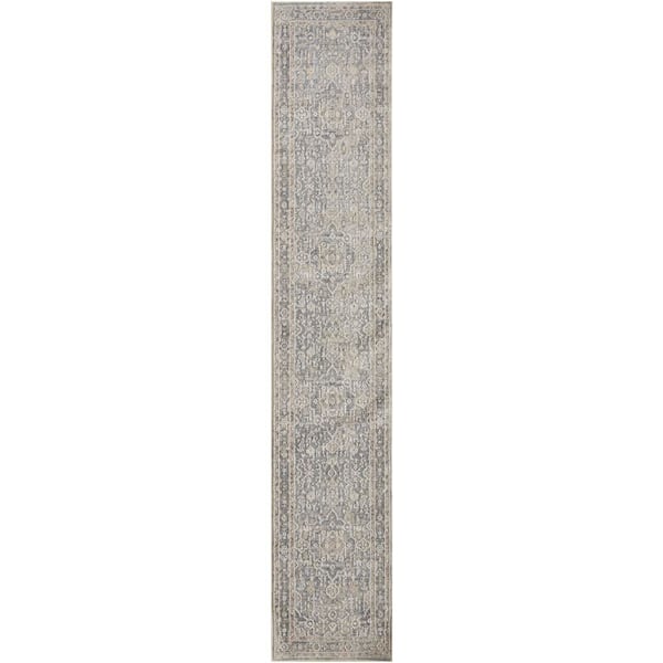 Harbor Blue 2 ft. x 10 ft. Floral Traditional Runner Area Rug