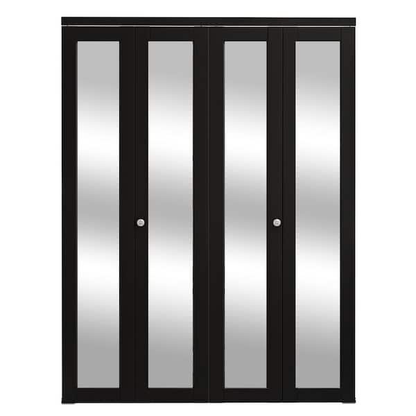 60 in. x 80 in. 1-Lite Mirrored Glass and Solid Core Black Finished Close MDF Bi-Fold Door with Hardware