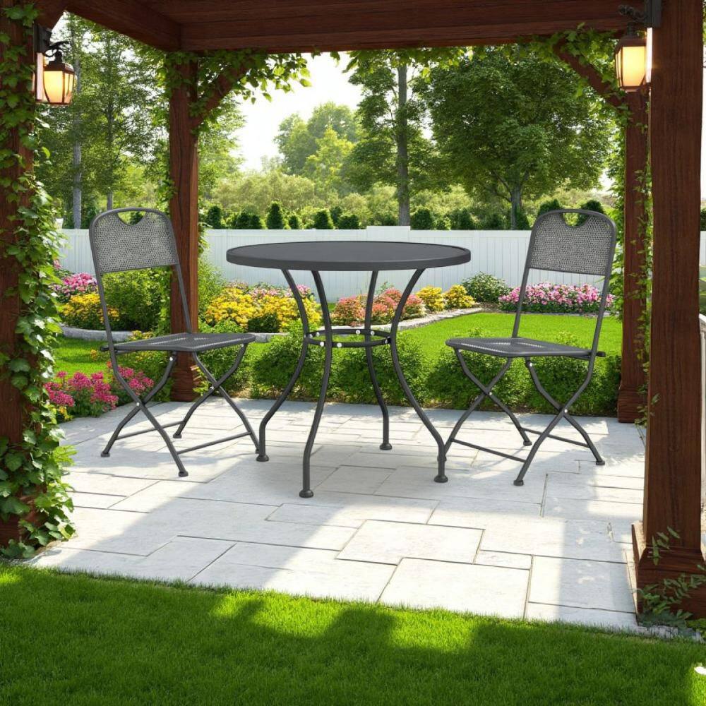 Anthracite Gray 3-Piece Metal Round Outdoor Dining Table Set