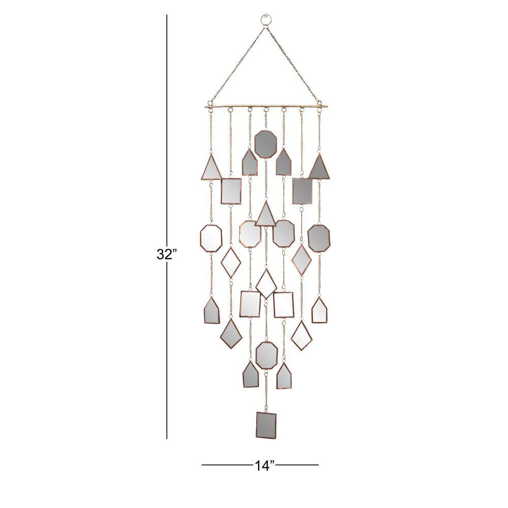 32" Brown Metal Geometric Windchime with Glass Mirrors and Bells