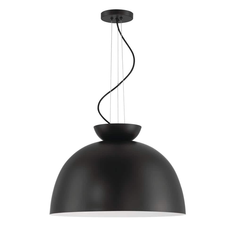 Flat Black Glass Dome Indoor/Outdoor Pendant Light