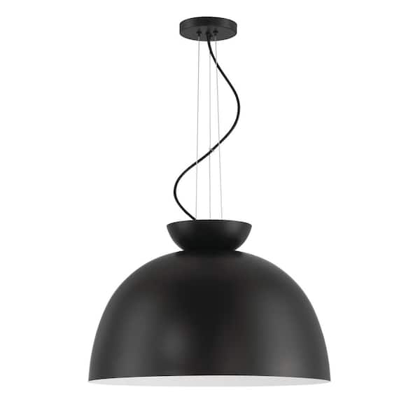 CRAFTMADE Ventura Dome 60-Watt 1-Light Flat Black Finish Dining/Kitchen Island Pendant with Steel Shade, No Bulbs Included