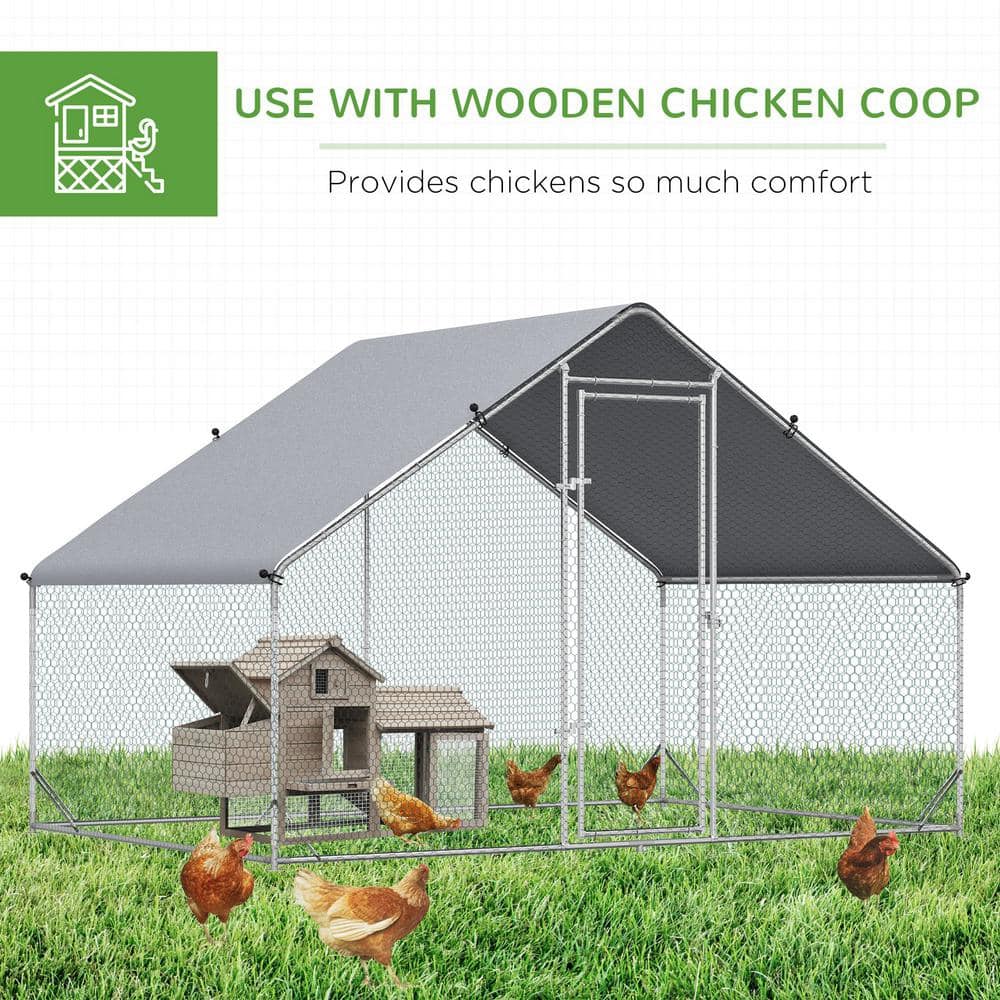 Large Silver Metal Chicken Coop with Roof Cover