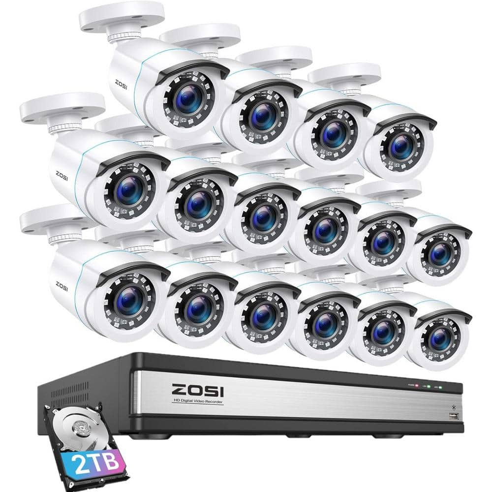 ZOSI H 265+ 16-Channel 2MP 2TB DVR Security Camera System with 16 1080p ...